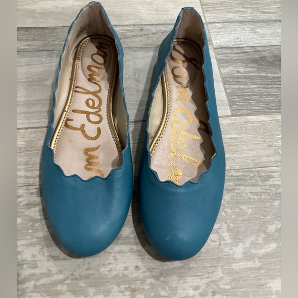 Sam Edelman Shoes - Sam Edelman Finnegan Turquoise Leather Scallop Edge Slip On Ballet Flats Sz 10